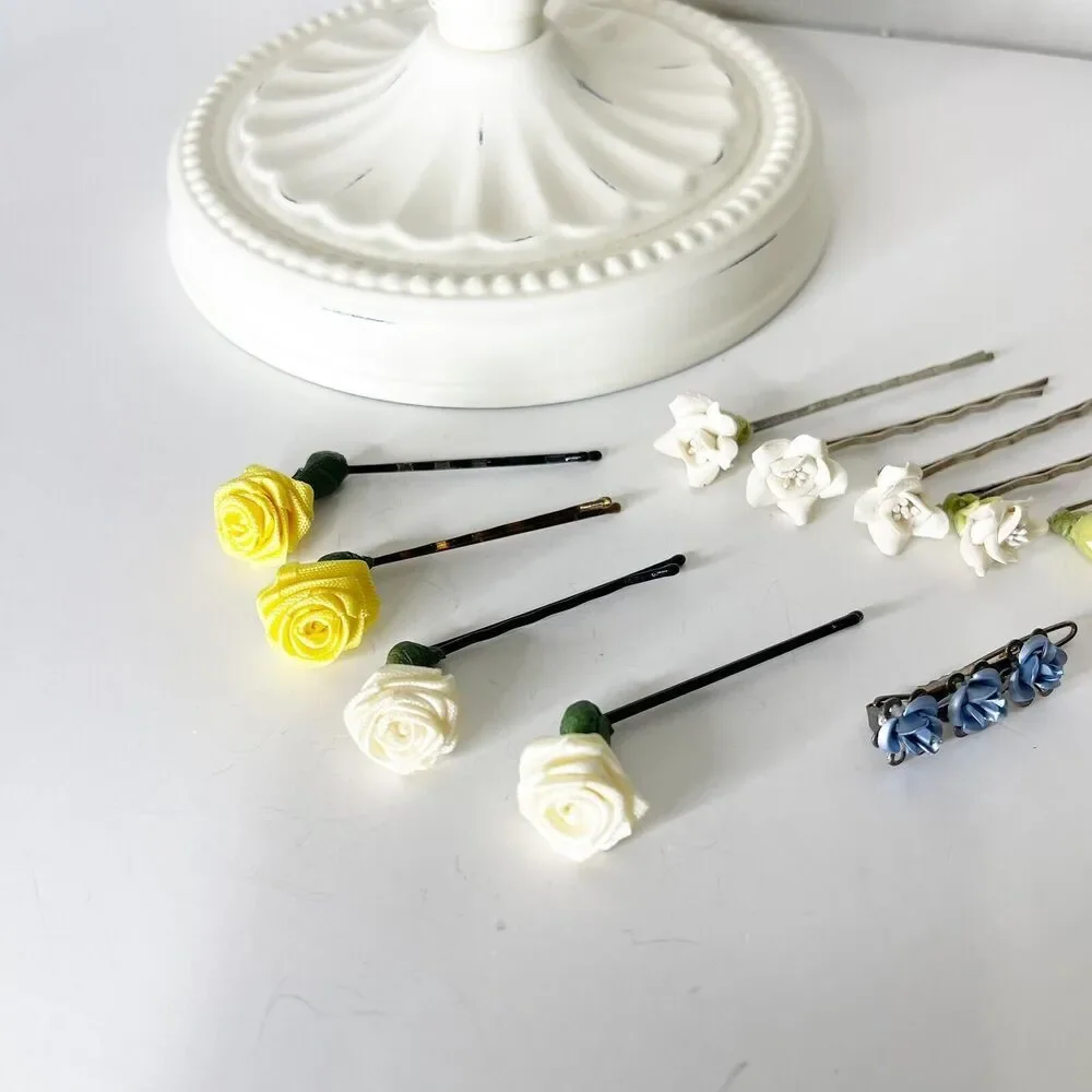 Lot of 12 Vintage 90s‎ Enamel Silk Bobby Pins Flower Y2K Fashion Glam Fairy Boho